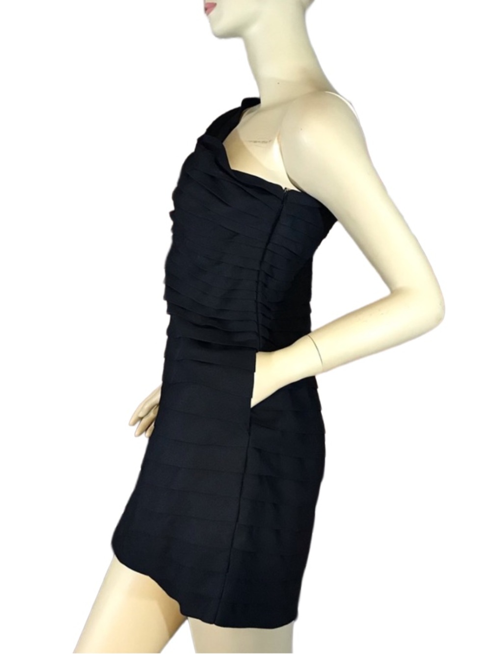 FUMBLIN' FOE ANTHROPOLOGIE BLACK TIERED ONE SHOULDER COCKTAIL DRESS NWT (M) - Picture 4 of 13